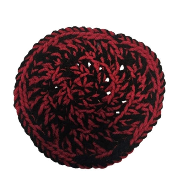 Hand Crafted Hand Knit Crochet Coaster 6pc Set Red & black double stitch floral - Picture 10 of 17